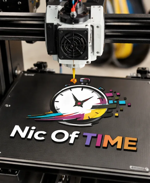 3D printer creating a Nic Of Time Printing design